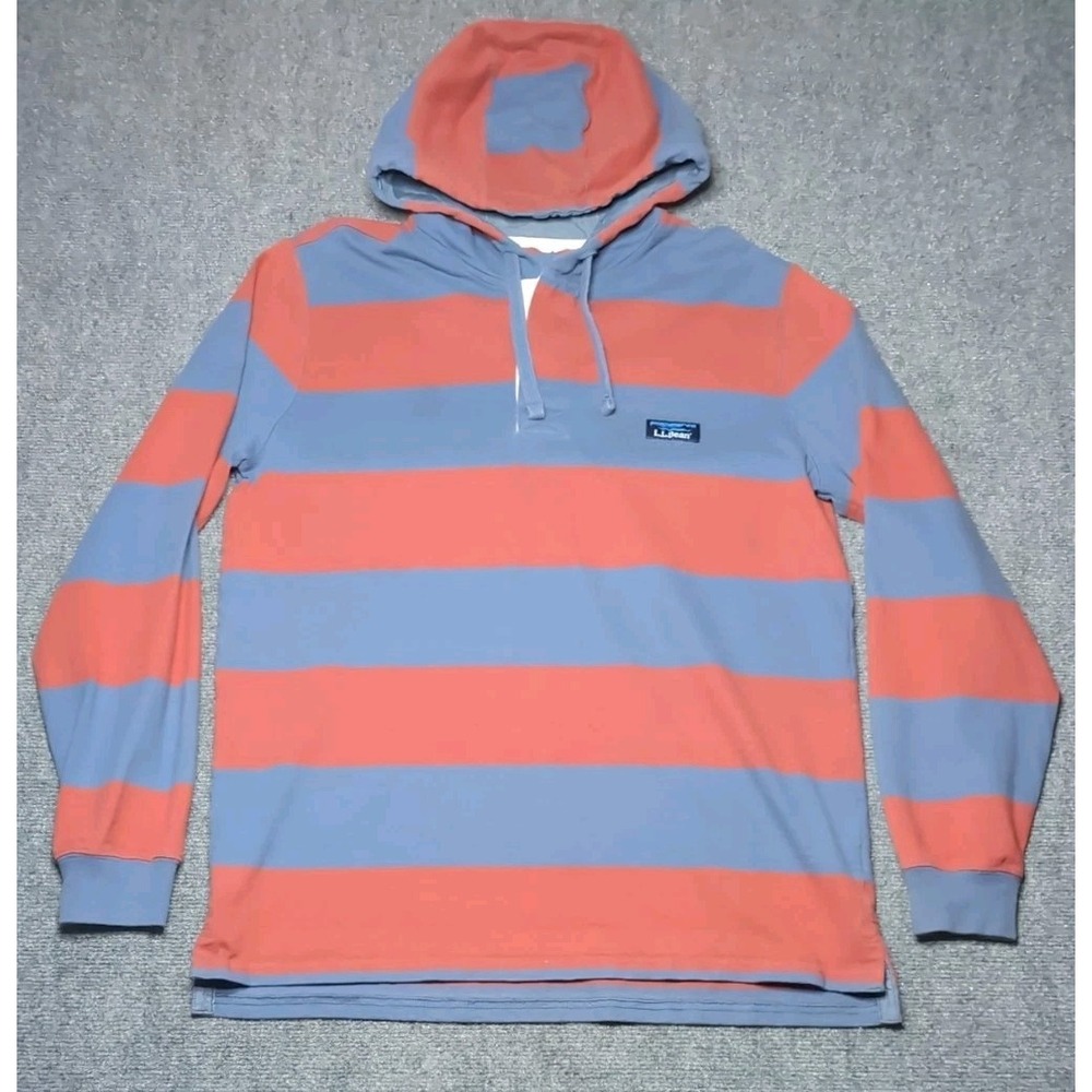 L.L Bean Men's Medium Regular Traditional Fit Long Sleeve‎ Quarter Button Hooded